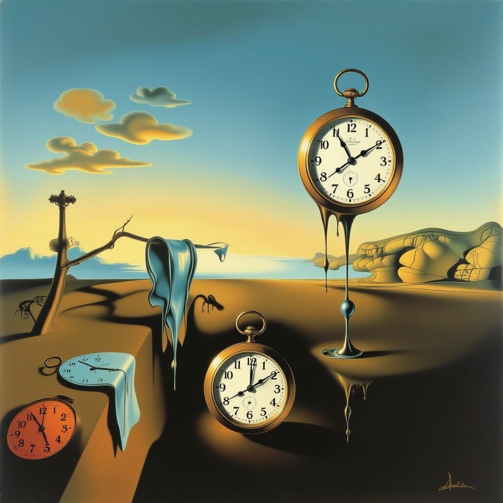 Surreal Melting Clocks in Dreamscape Landscape