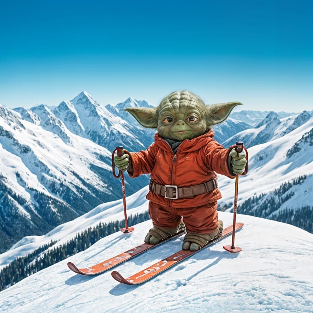 Yoda Enjoys Ski Vacation in the Alps