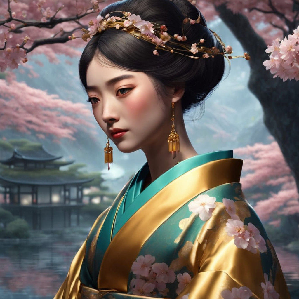 Elegant Geisha Basks in Cherry Blossom Radiance