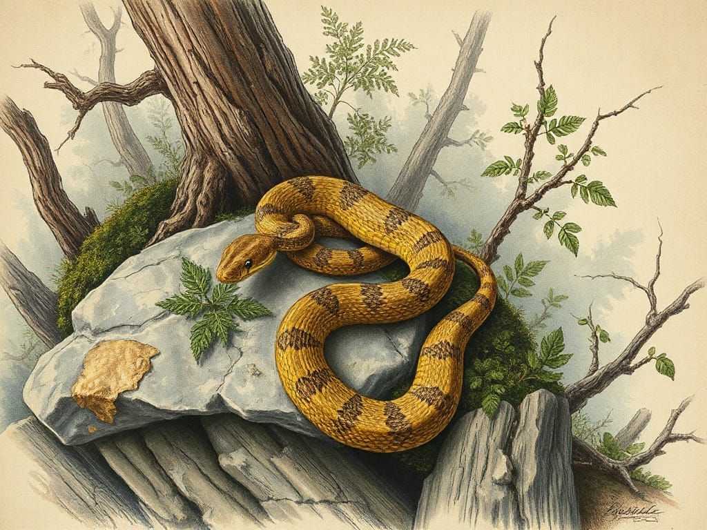 Eastern Copperhead in Antique Book Illustration Style