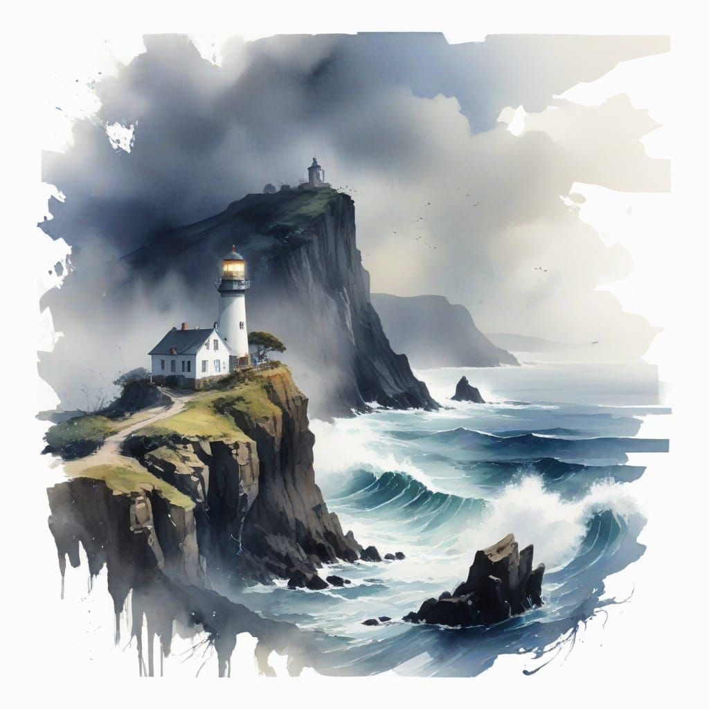 Turbulent Seascape with Lighthouse