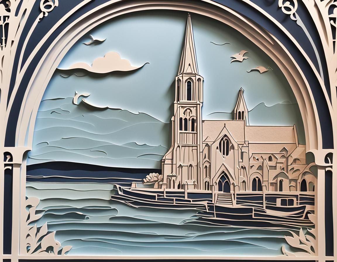 Papercut Art of Notre Dame Bell Tower