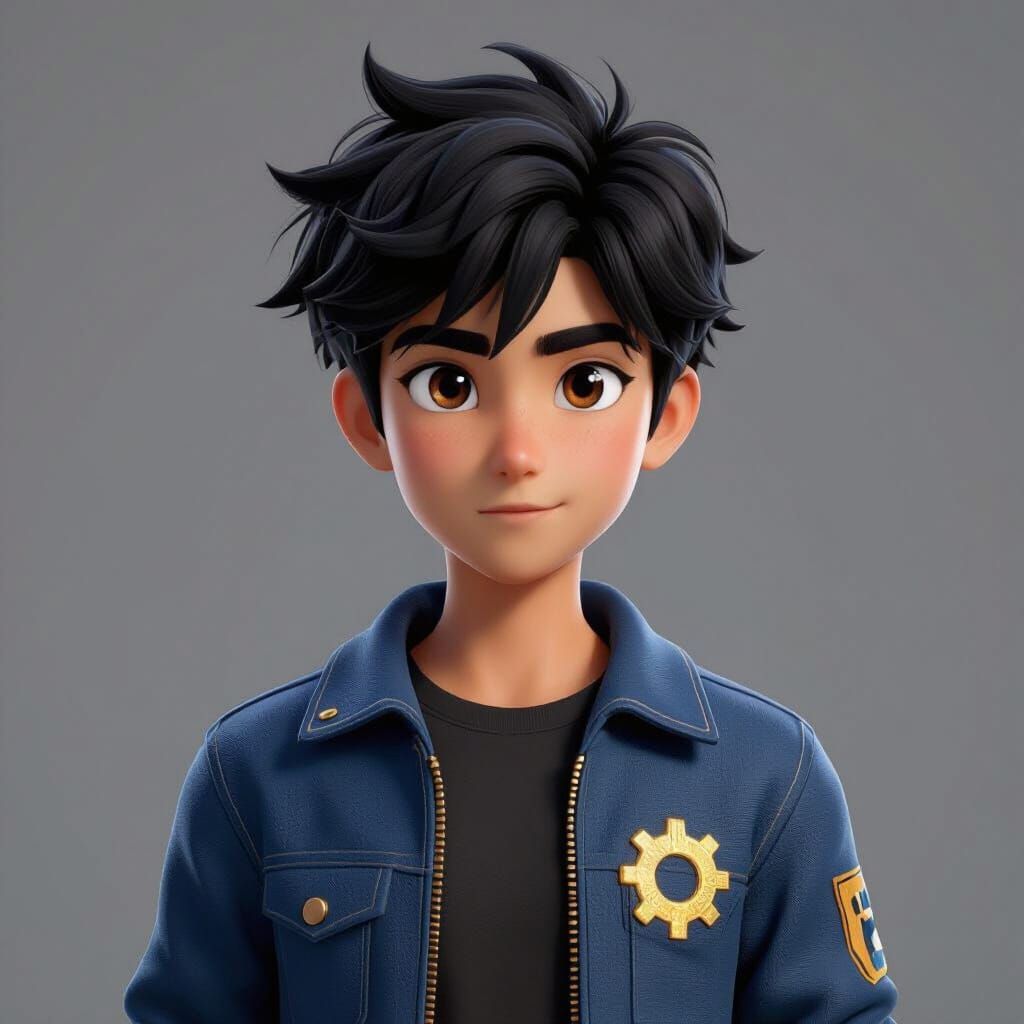 Rebellious Automotive Engineering Student in 3D Anime Style