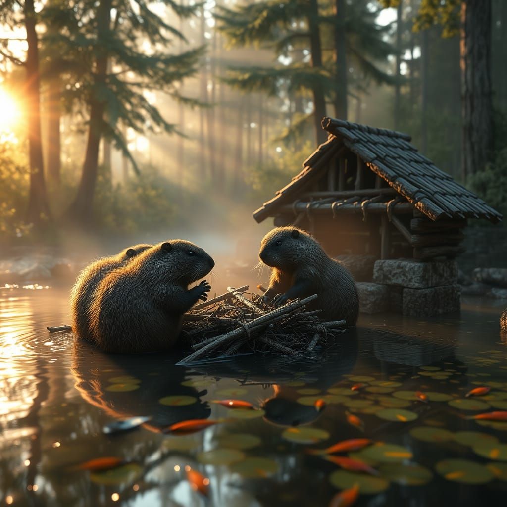 Beavers Build Majestic Dam in Serene Pond Landscape