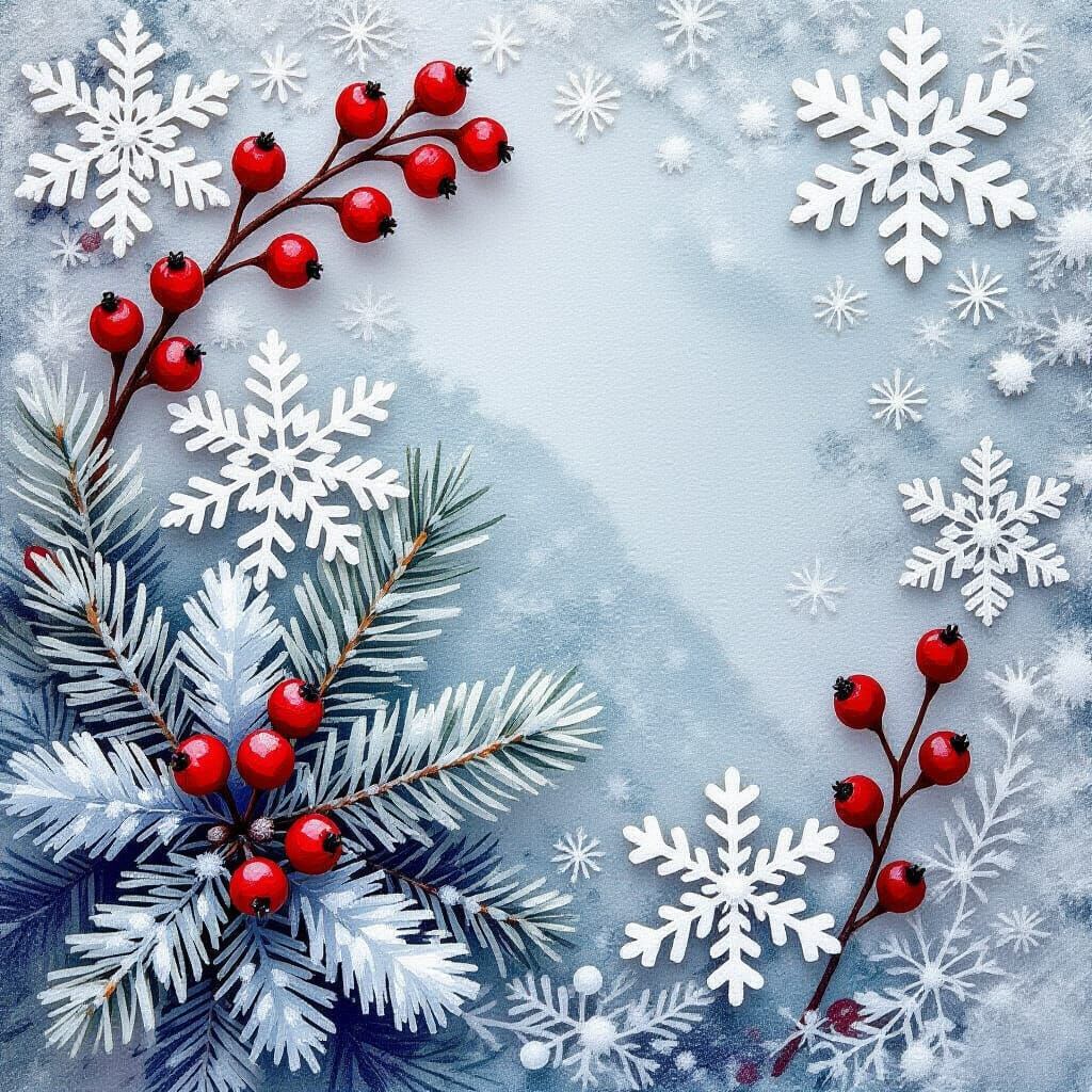 Serene Winter Collage with Frosted Pine and Berries