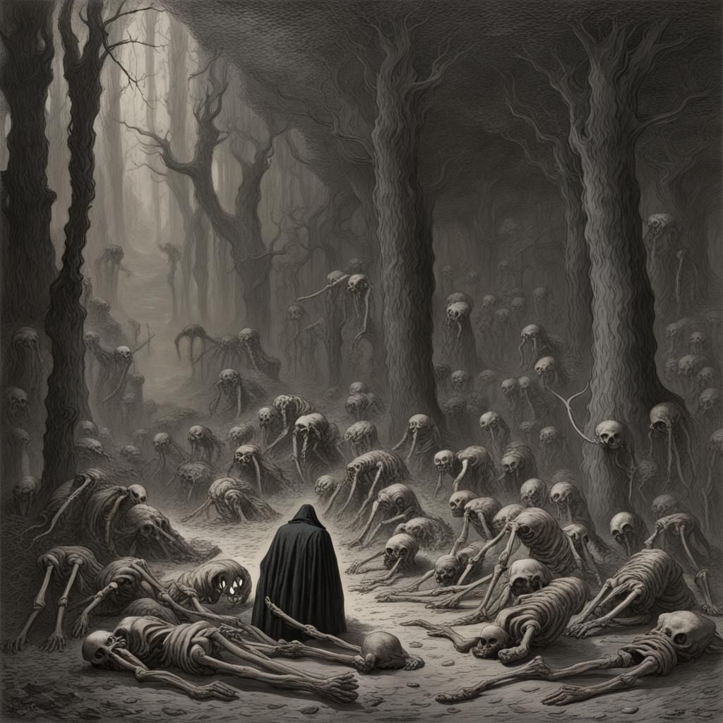 Horrific Skeletal Scene in Doré Style