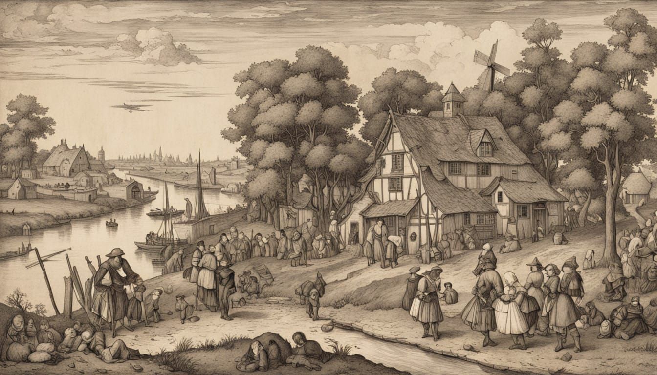 A Young Maiden in 17th Century Dutch Countryside, Whimsical...