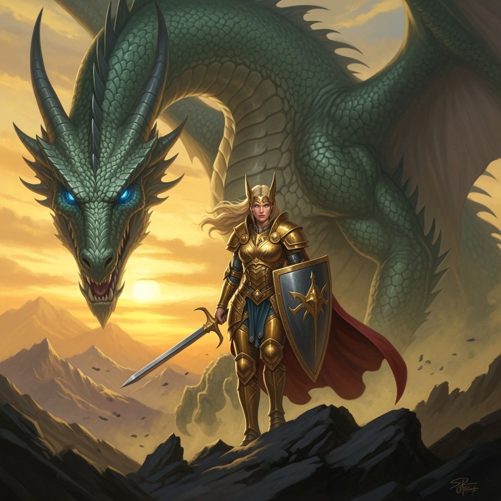 Valkyrie and Dragon on Windswept Peak