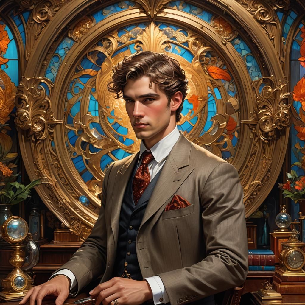 Elegant Aristocrat in 20th Century Study