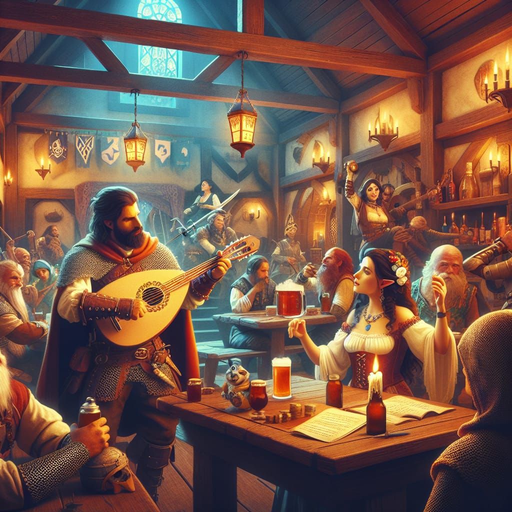Bustling Medieval Fantasy Tavern Scene