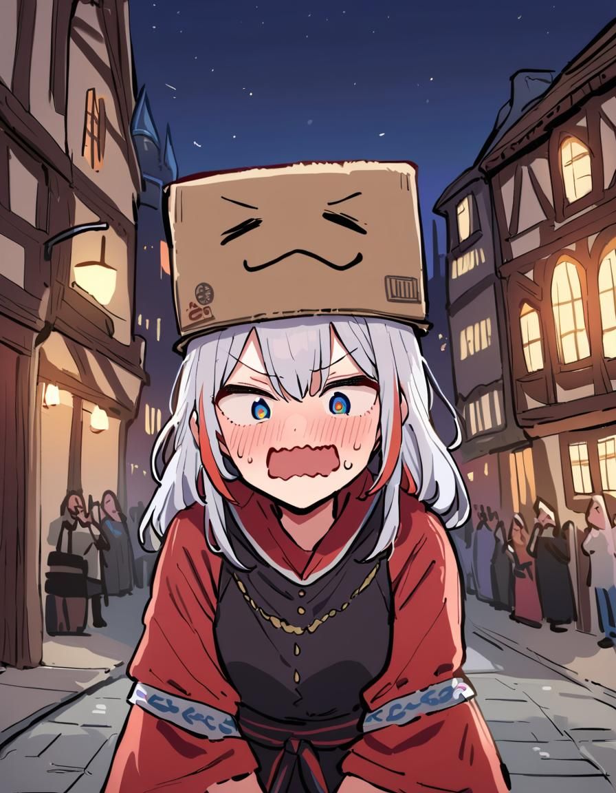 Girl With Cardboard Box in City Pop Style