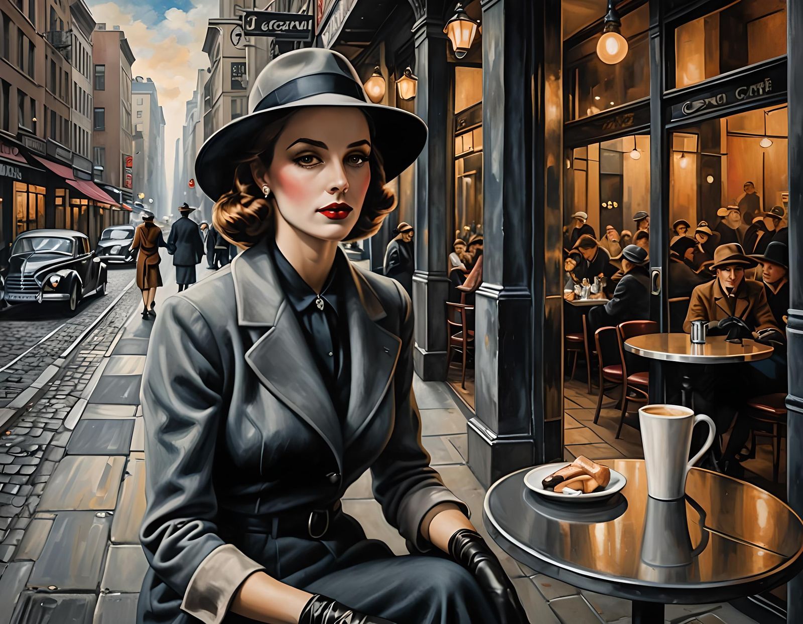 Art Deco Chalk Art in City Street Scene