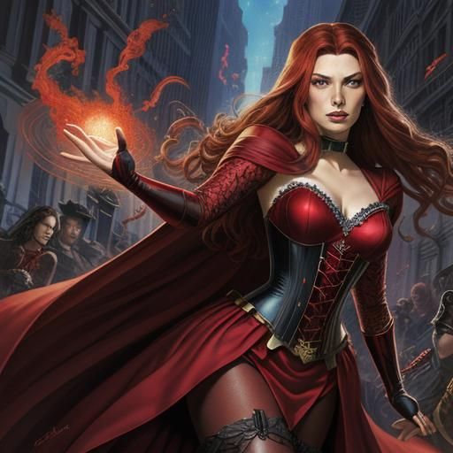 Scarlet Witch in Comic Book Art Style