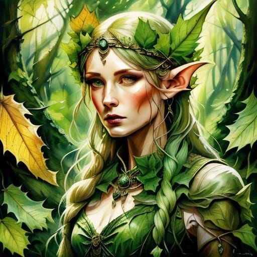 Fantasy Elves in Forest Oil Painting