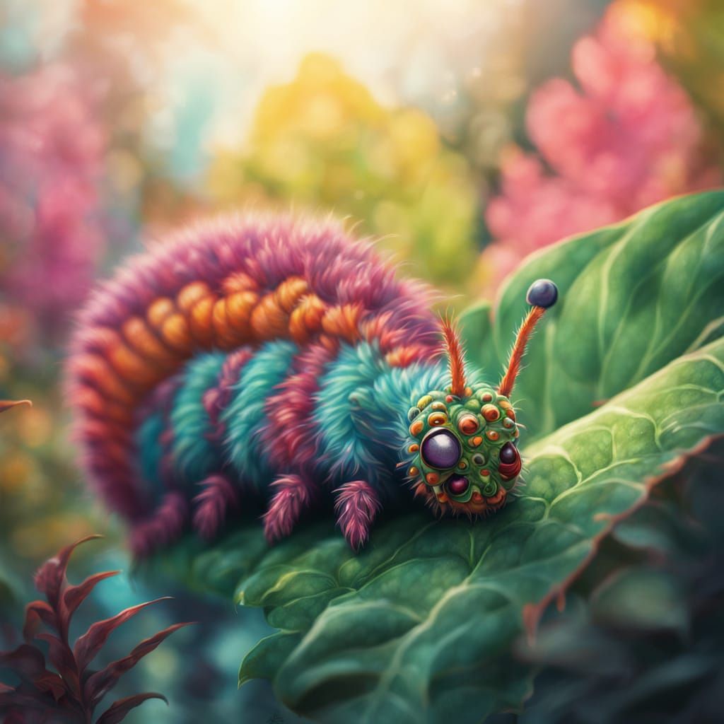 Colorful Caterpillar Macro in Splash Art Style