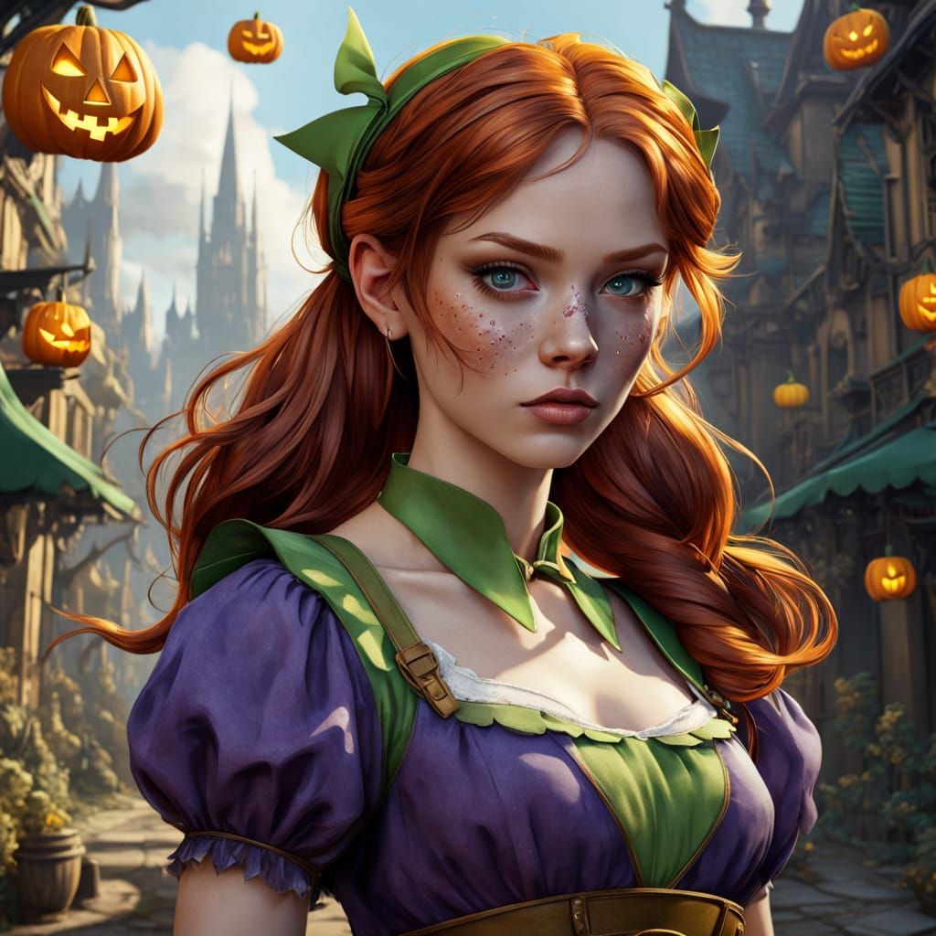 Dark Fantasy Halloween Concept Art: Redhead Trick-or-Treater