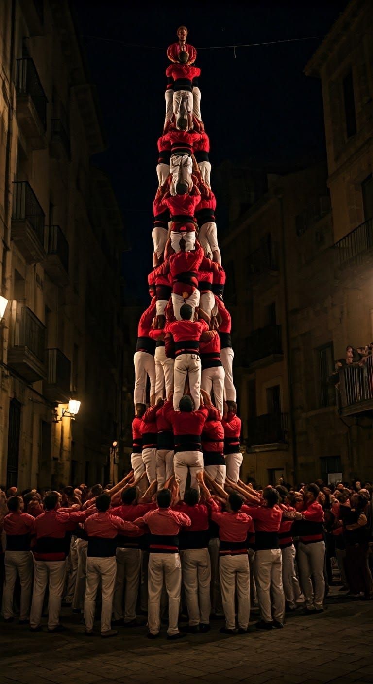 Epic Human Tower in Catalonia, Dynamic Lighting