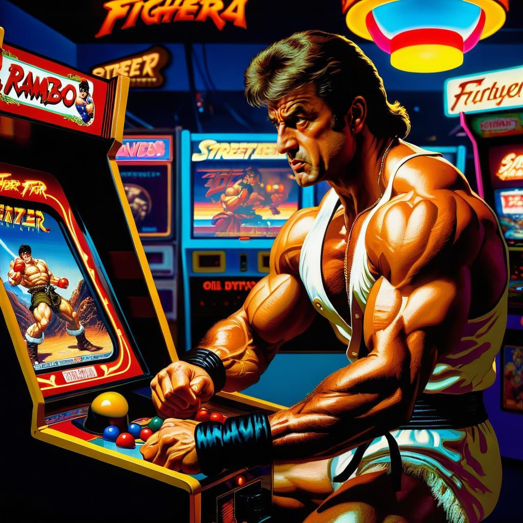 Rambo Plays Street Fighter in Frazetta Style