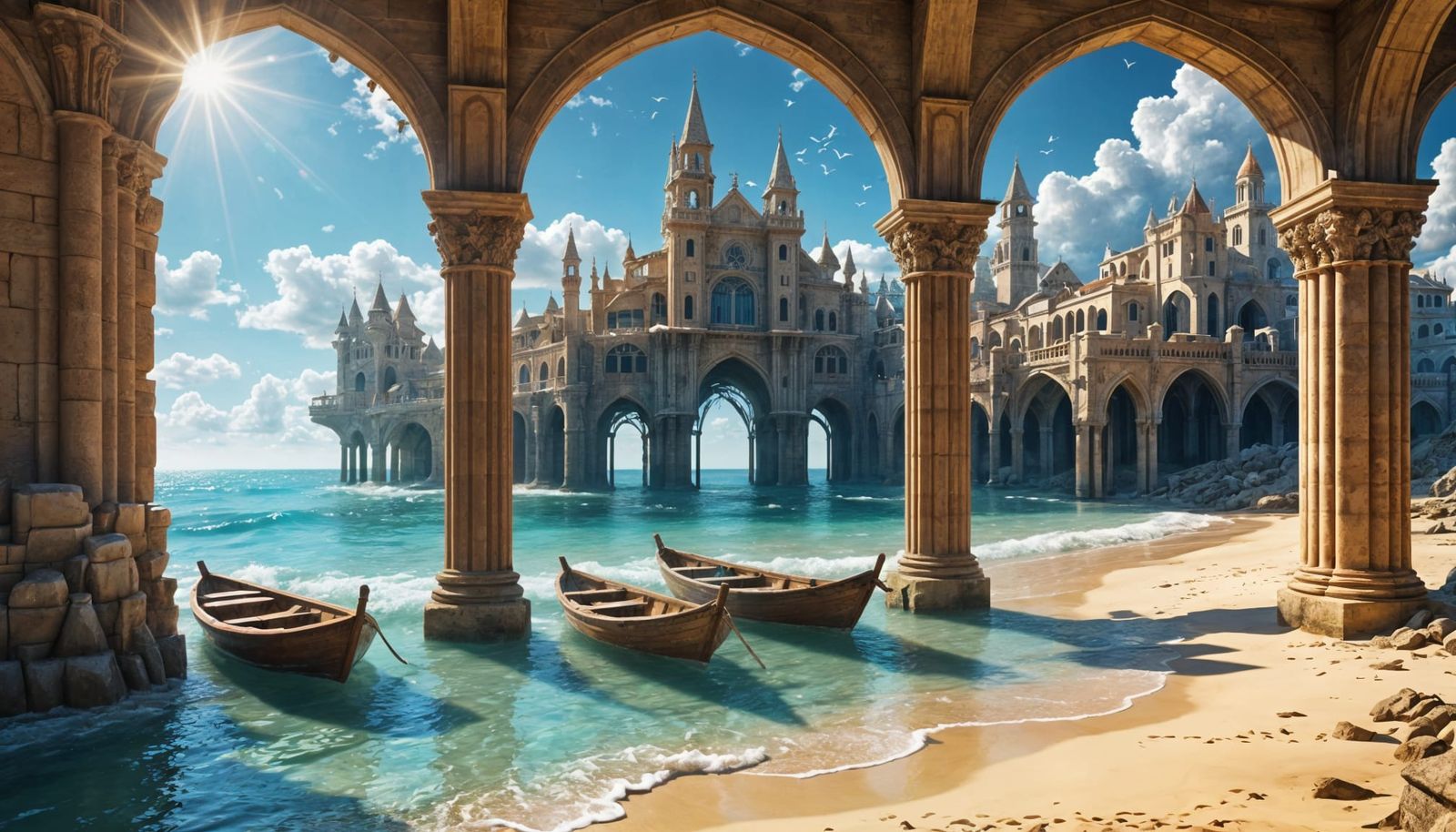 Ancient Marina Harbor with Wooden Boats