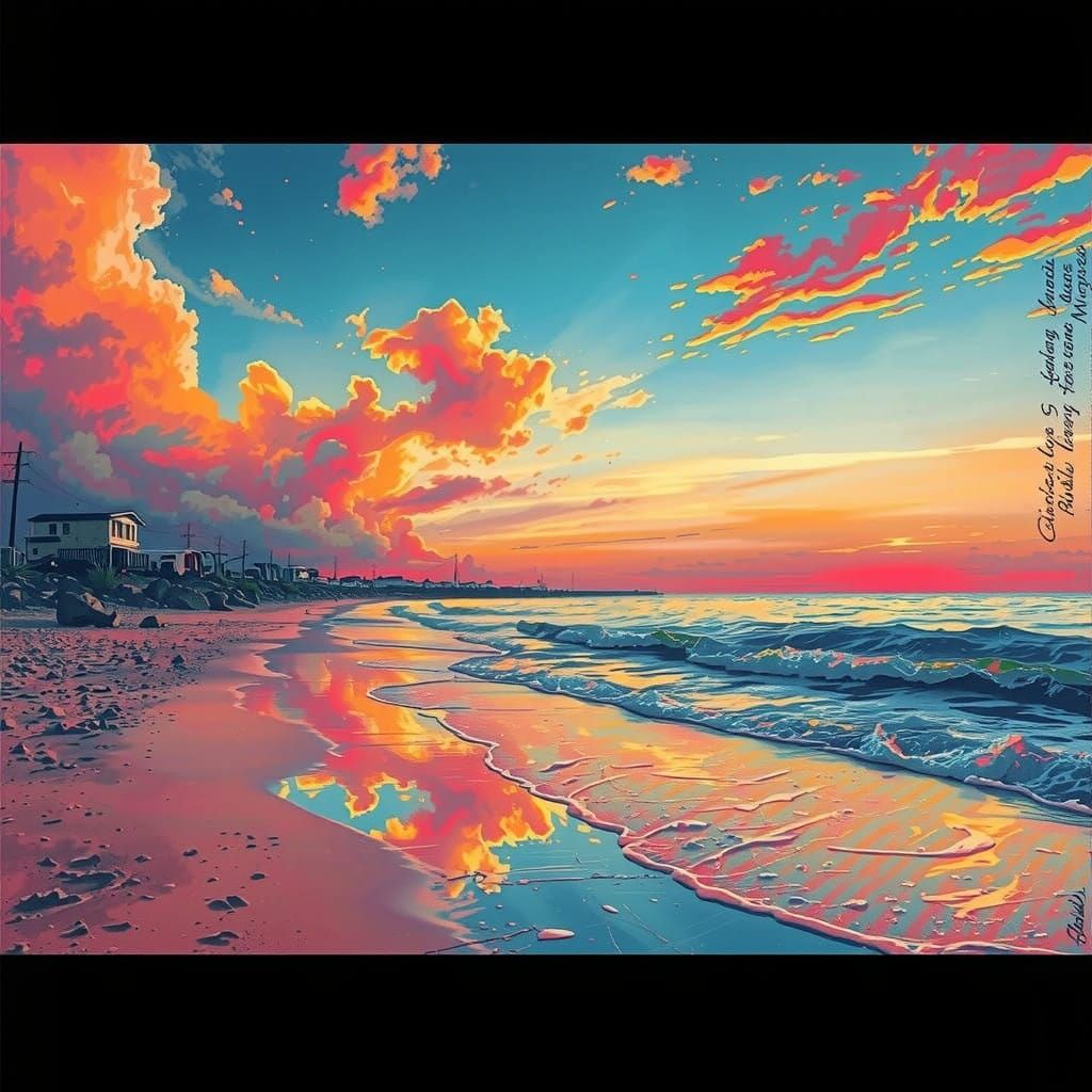 Impressionist Beach Sunset with Graffiti Energy