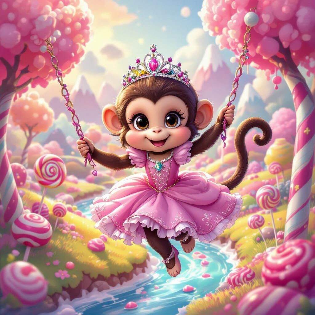Adorable Princess Monkey in Magical Candyland