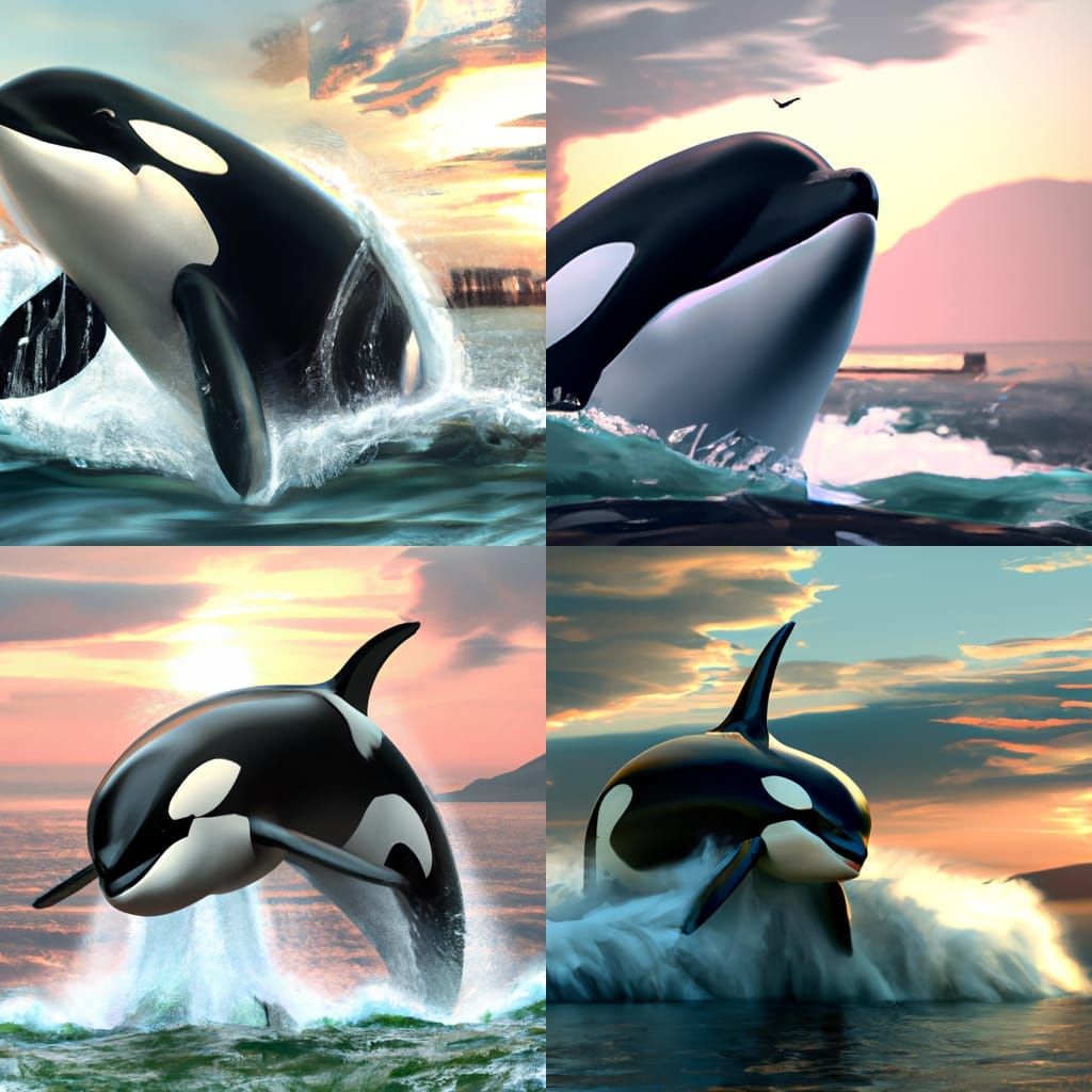 Killer Whale Leaps at Sunset: Hyperrealistic Art