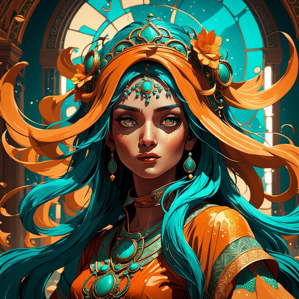 Hyperdetailed Concept Art in Orange and Teal
