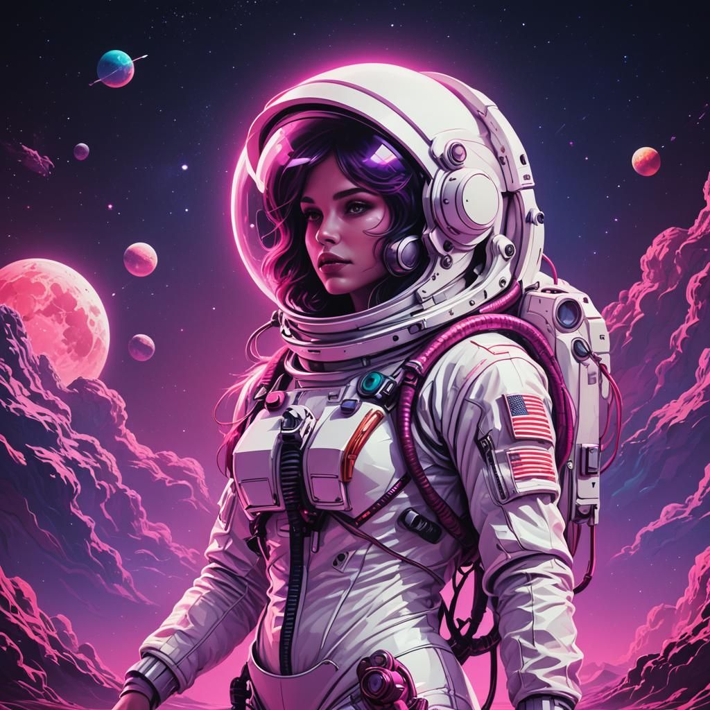 Synthwave Mermaid Cosmonaut in Neon Retro Space