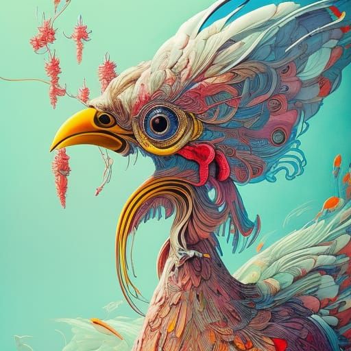 Ornate Chicken in Detailed Digital Calligraphy Art
