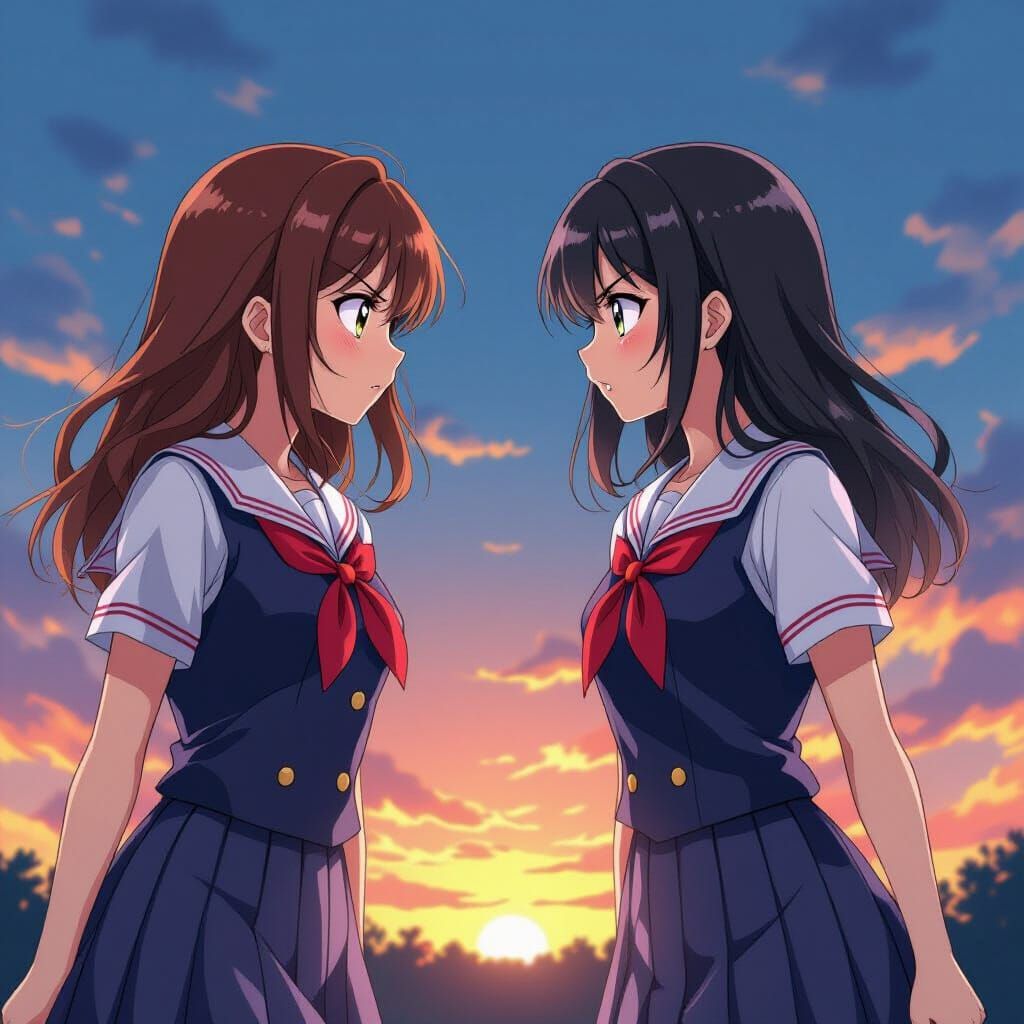 Anime Girls' Argument in Manga Style