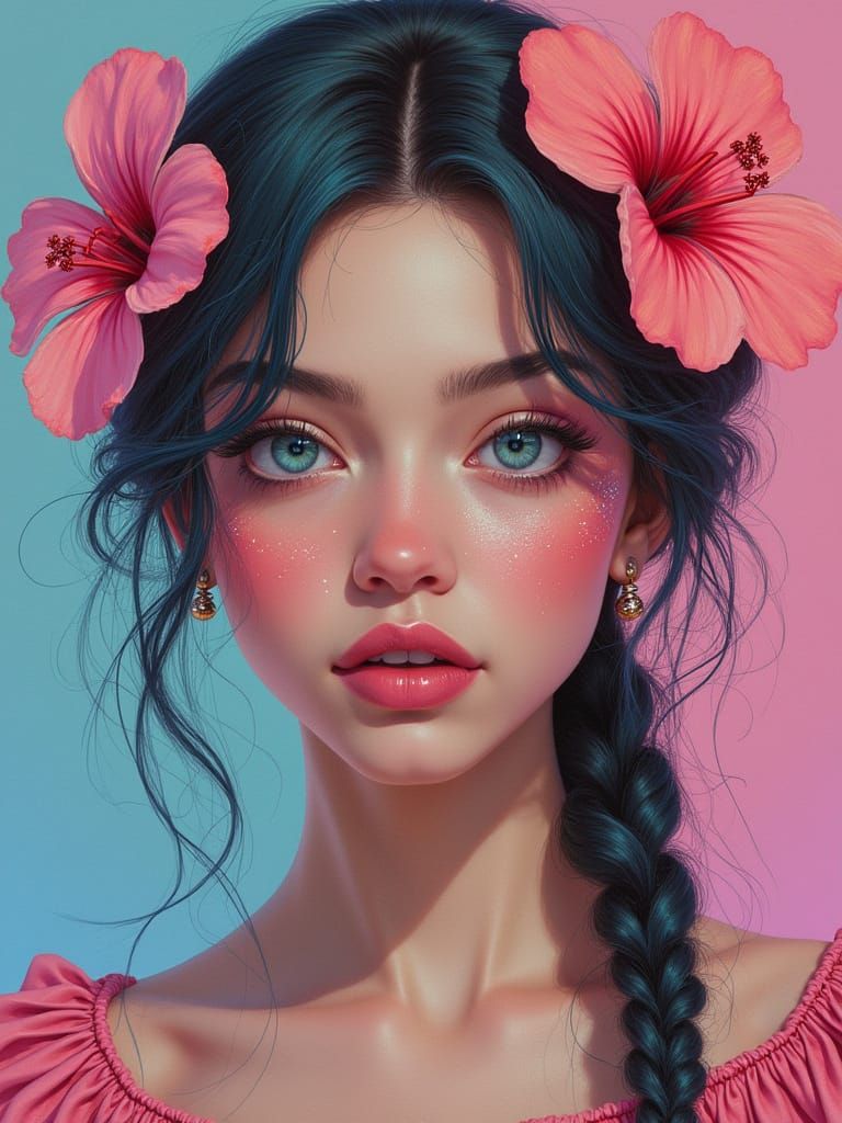 Vibrant Hyperrealist Portrait of a Young Woman in Festival A...