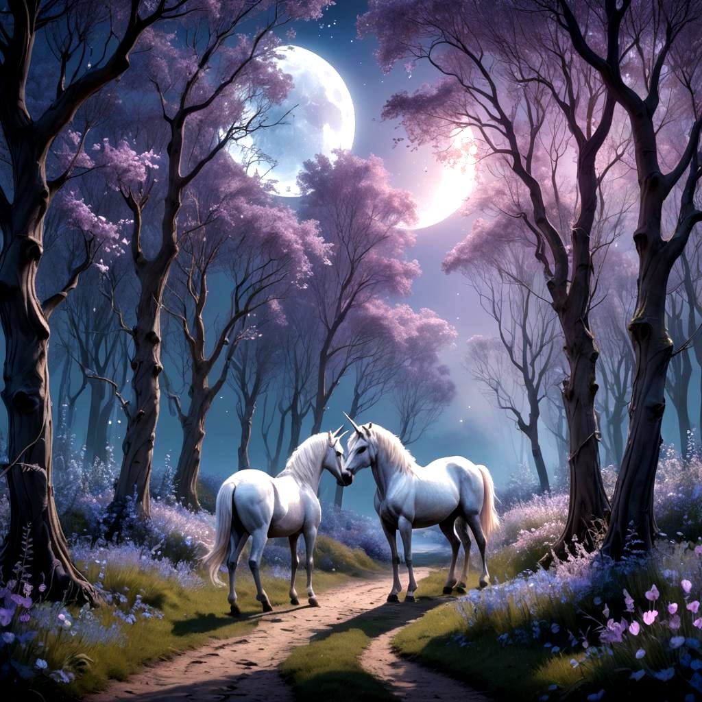 Moonlit Forest of Silver Willows: Fantasy Concept Art