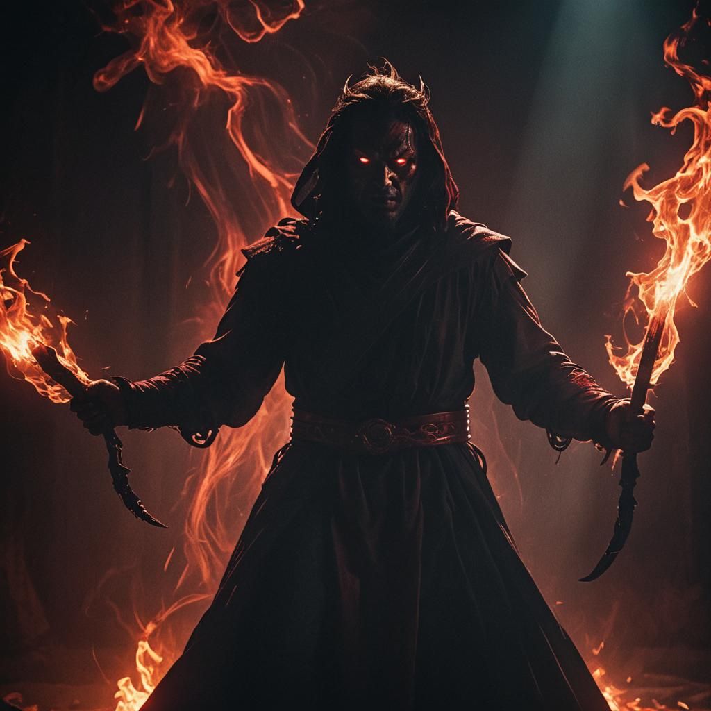 Shaitan's Downfall: Cinematic Still in Noir Style