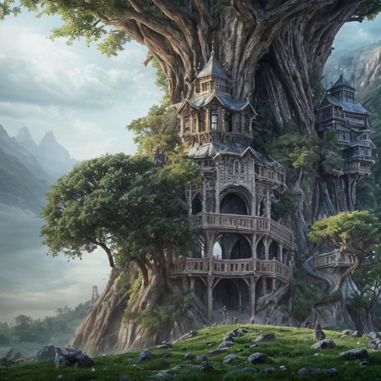 Giant Castle in Ancient Tree: Digital Matte Painting