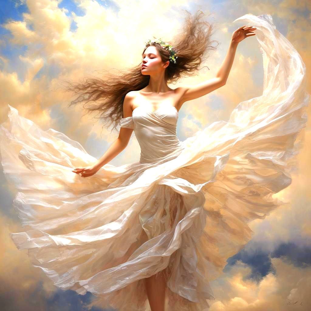 Ethereal Fairy Dancer in Heavenly Realm, Impasto