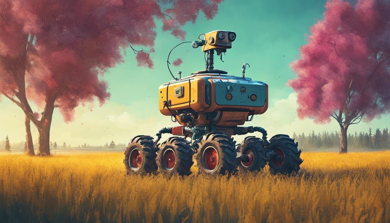 Colorful Farming Robot in Hyperrealistic Style