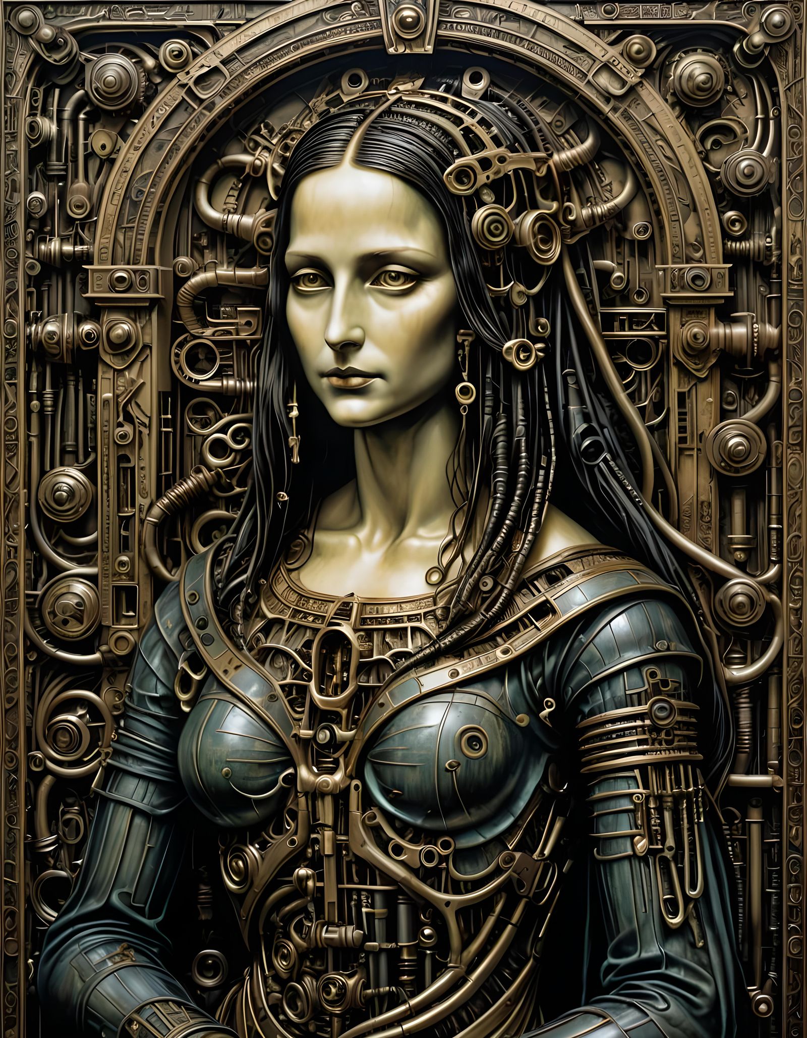 Mona Lisa in Giger Biomechanical Style