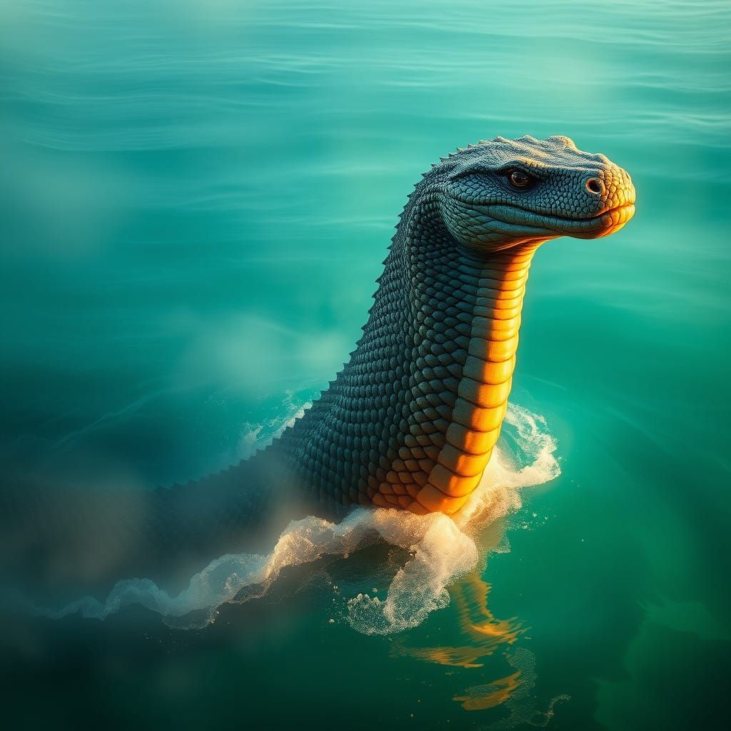 Mystical Turquoise Loch Creature in Ethereal, Aquatic Realis...