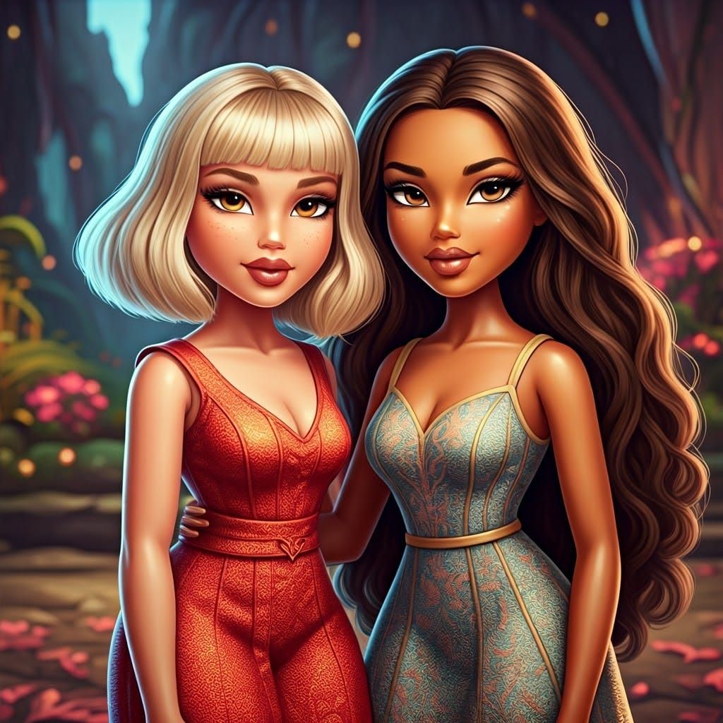 Bratz Doll Fantasy Scene in Cyberpunk Style