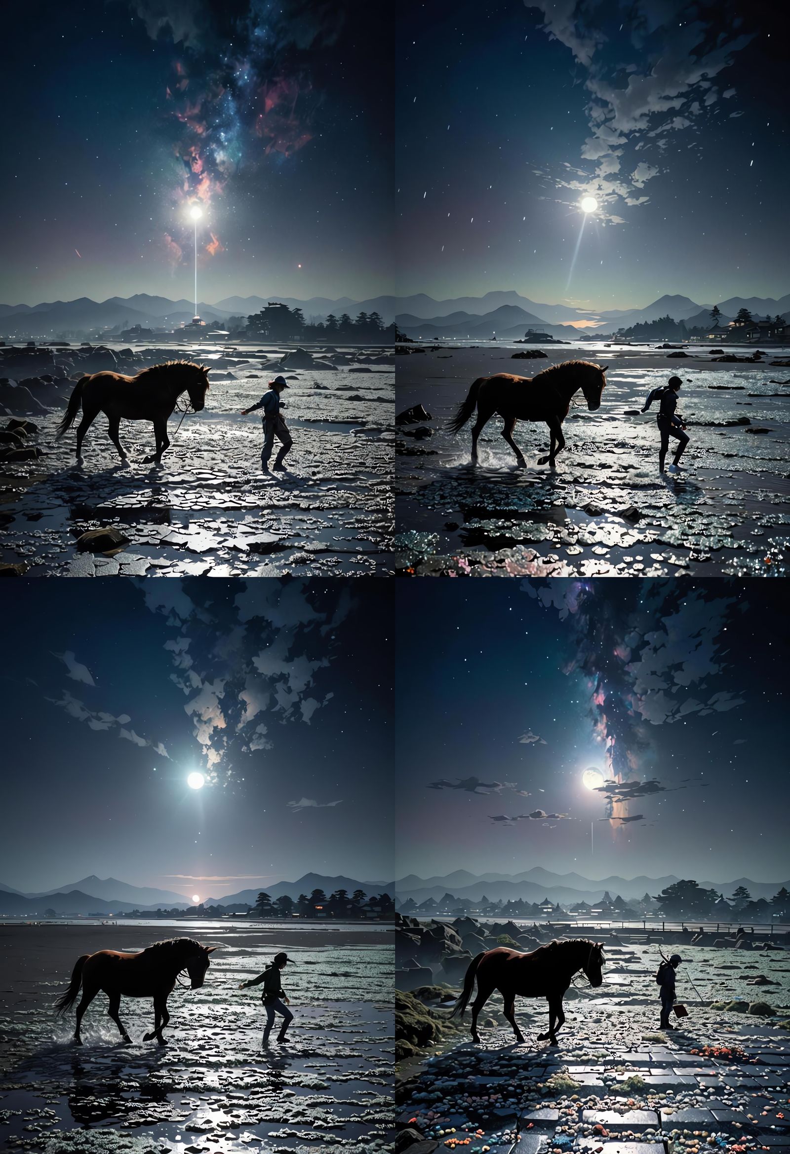 Ukiyo-e Puzzle Nightscape with Brutalist Spacecore Elements