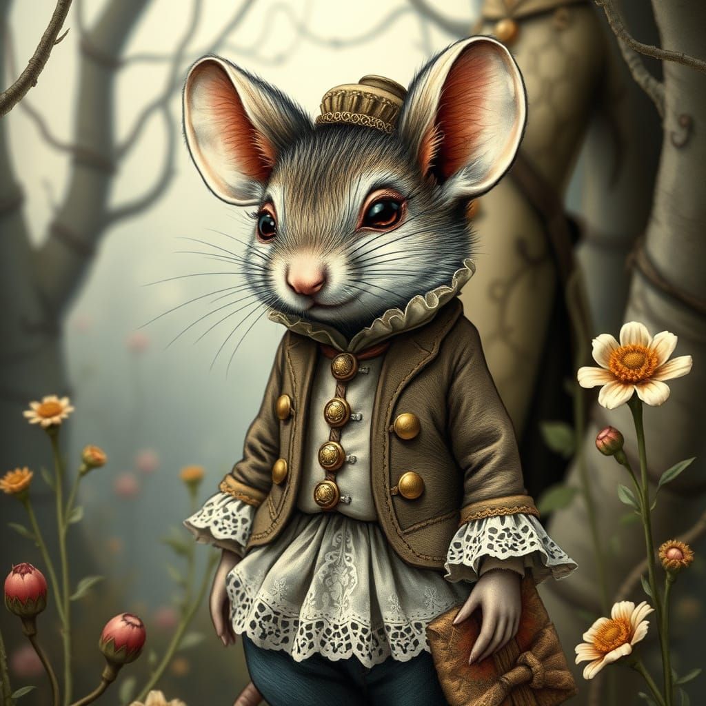 Victorian Mouse in Wonderland Illustration