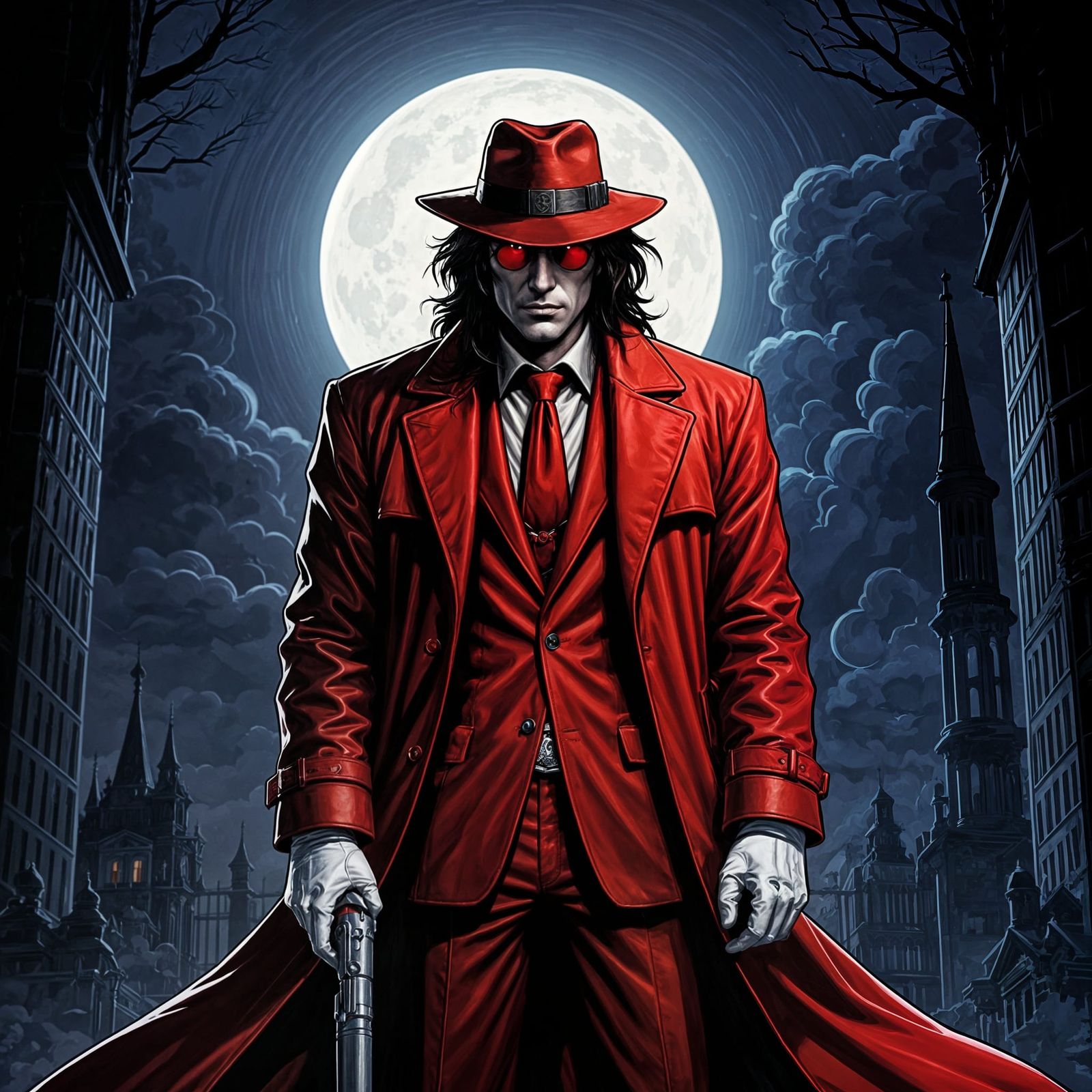Gritty Vampire Alucard Van Helsing in Midnight Comic Book St...