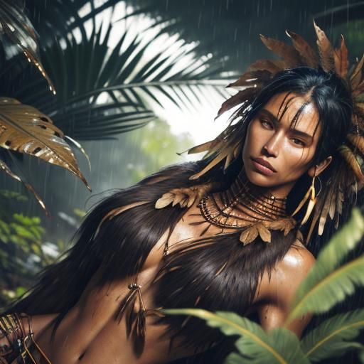 Stunning Native Woman in Rainforest at Golden Hour