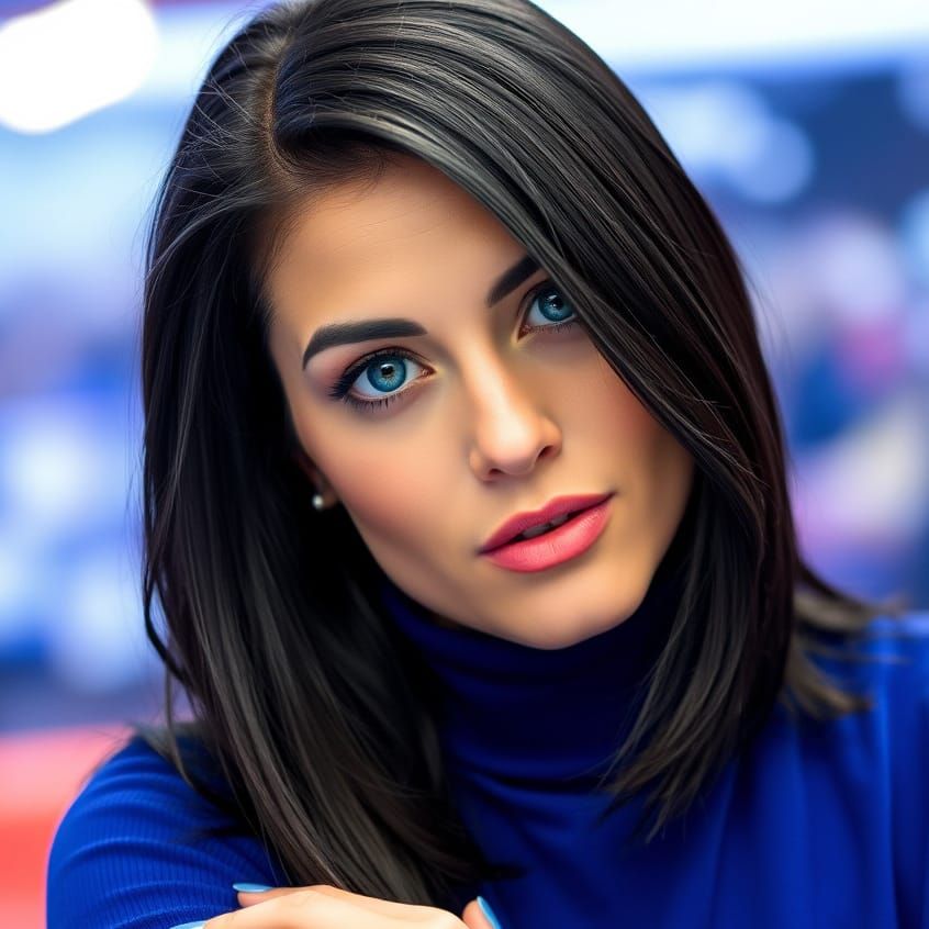 Portrait of Woman at News Desk in Photo-Realistic Style
