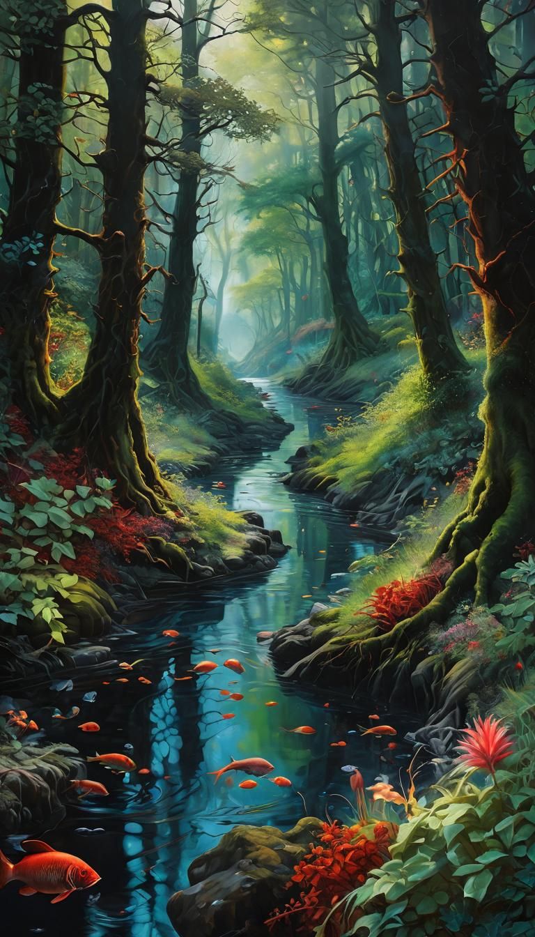 Surreal Art Depicts Hell Merging with Lush Landscape