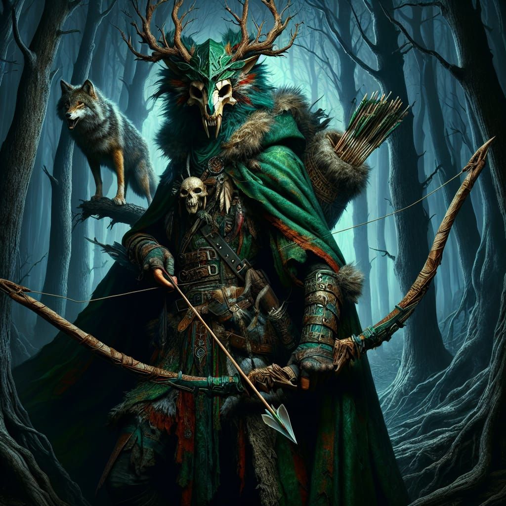 Dark Fantasy Warrior in Maximalist Forest