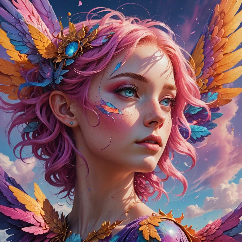 Fae with Pink Hair in Surrealist Style