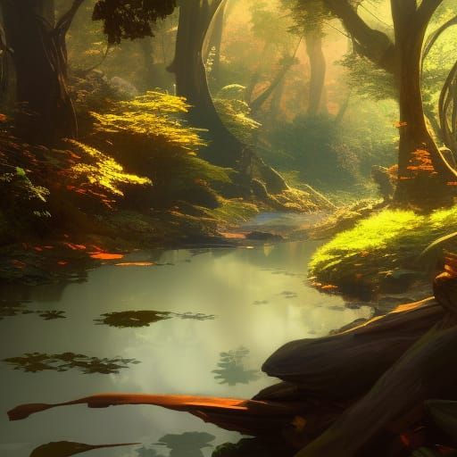 Hyperdetailed Woodland Stream Concept Art