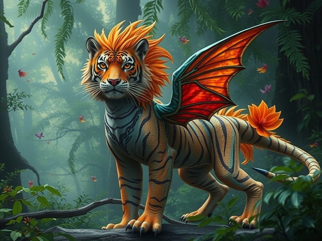 Majestic Fairy Dragon Tiger in Enchanted Forest