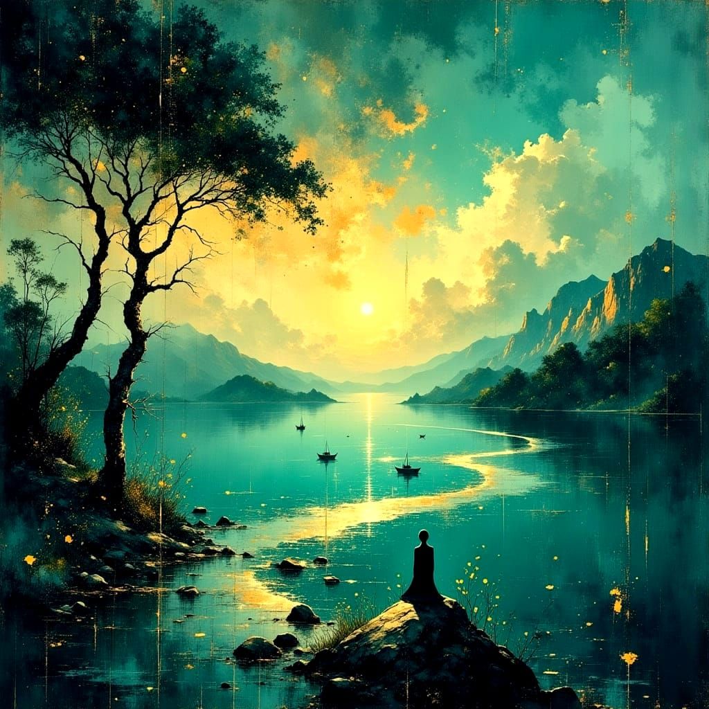 Ethereal Dreamscape in Turquoise, Gold and Blue